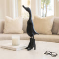 Bamboo Wood Duck in Rainboots Figurine - Black, 20 in.