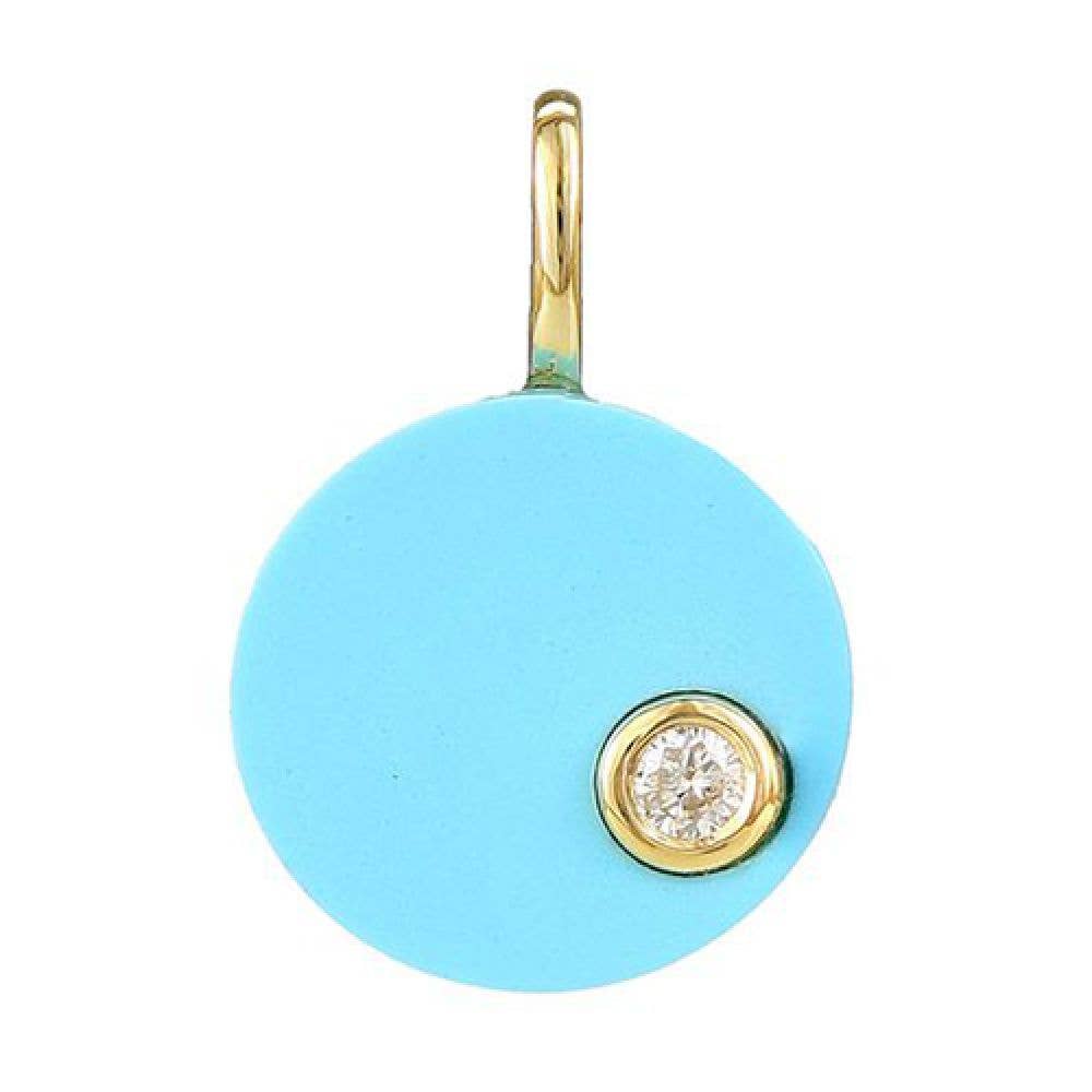 Gold Diamond Turquoise Minimalist Pendant 10mm