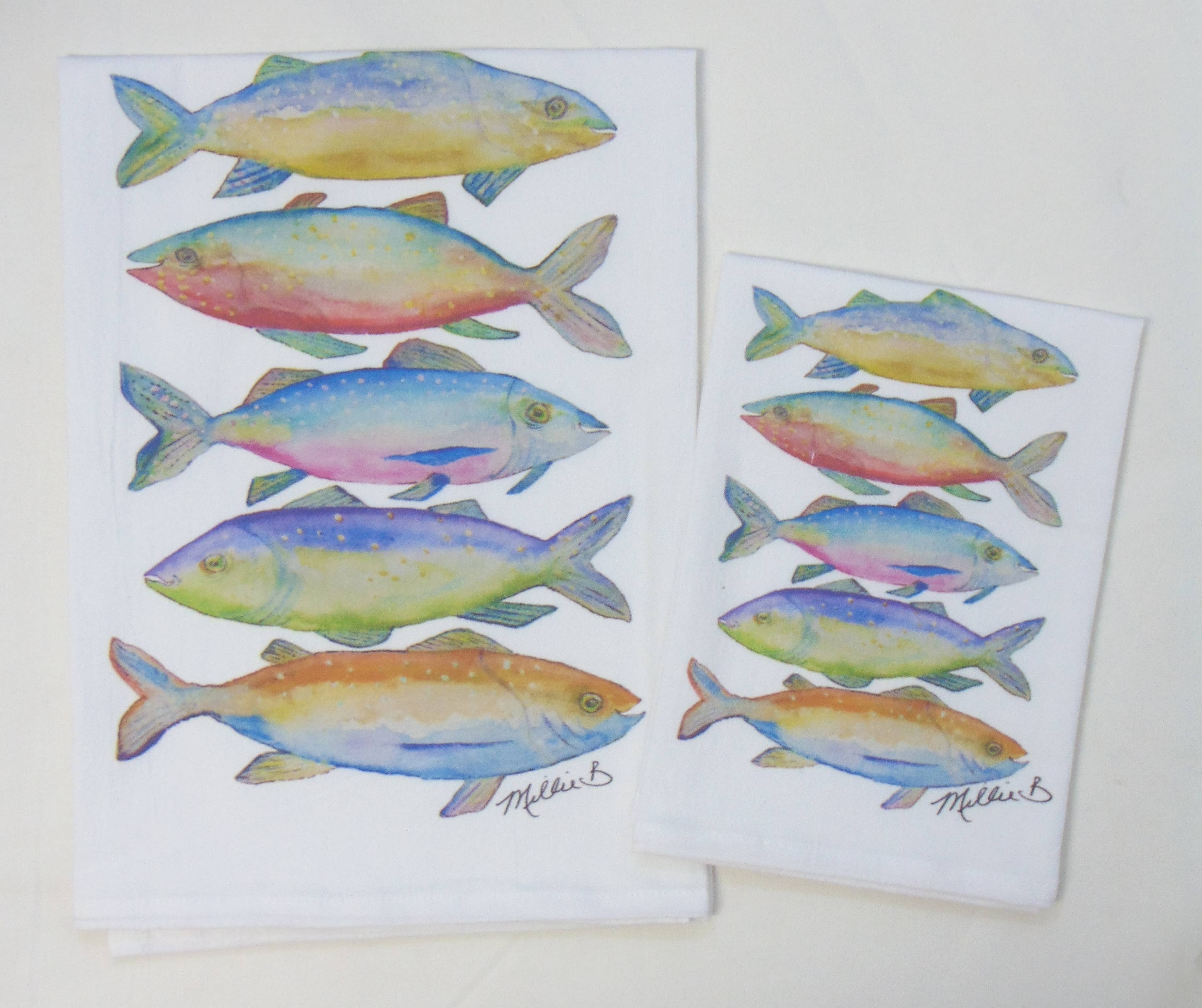 Limited Edition Fishies on White Flour Sack Towel