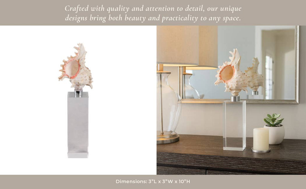 Sculpture - Ivory Shell on Clear Crystal Base, 10 in.