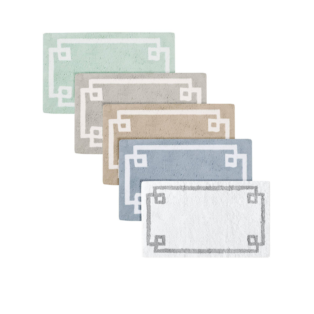 High Pile Bordered Bathroom Rug, Blue