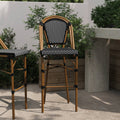 30" Black/White PE Rattan French Bistro Stacking Stool