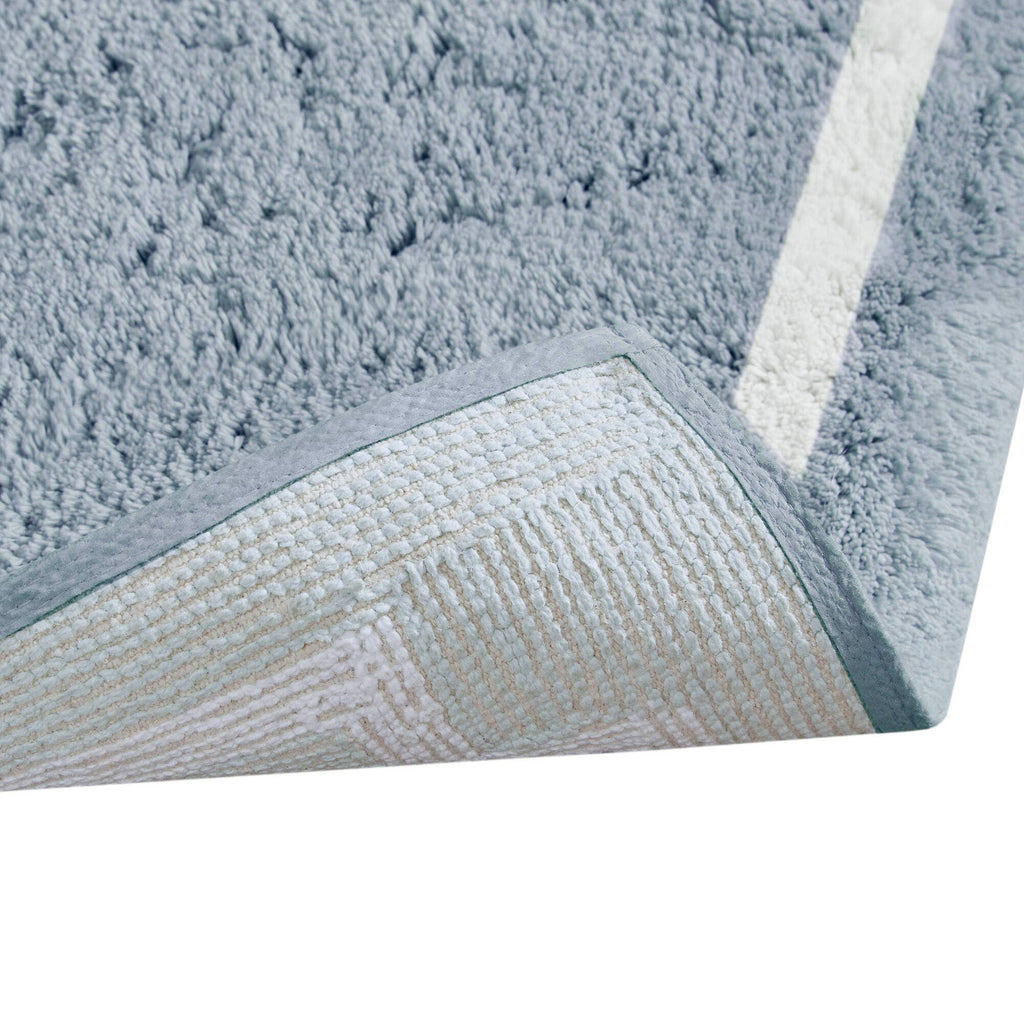 High Pile Bordered Bathroom Rug, Blue