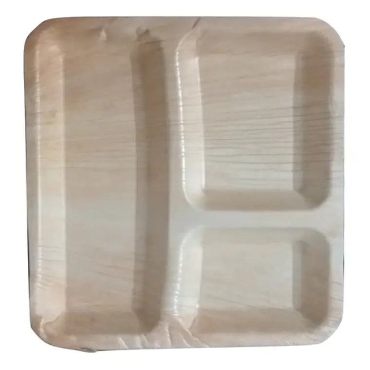 Square Compartment 10" Palm Leaf Plates - Pack of 25 plates