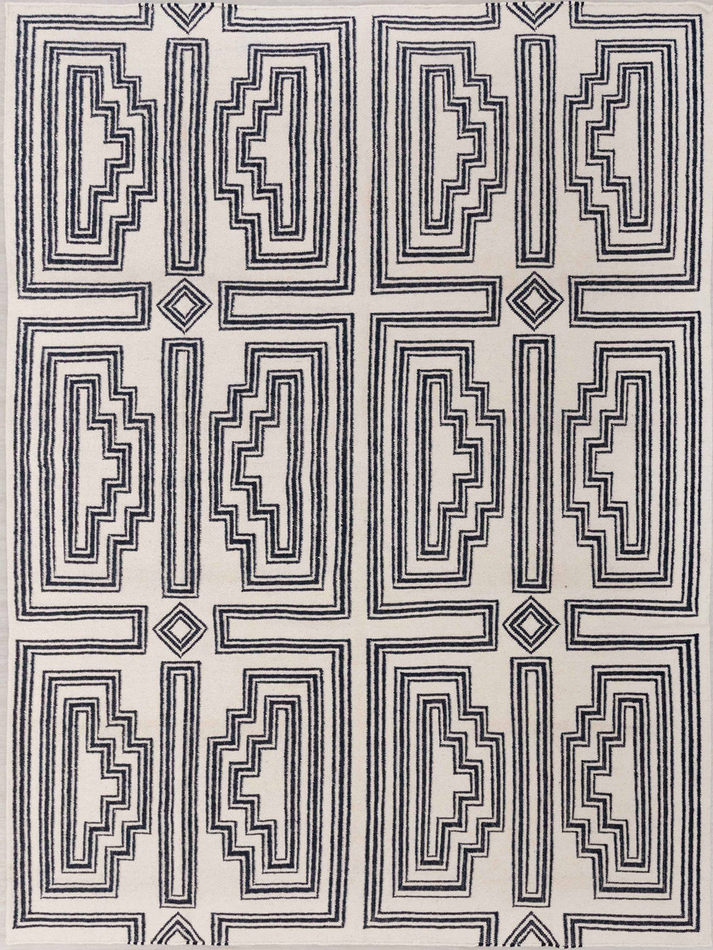 White Navy Modern Designer Rug Geometric Design Handmade Rug