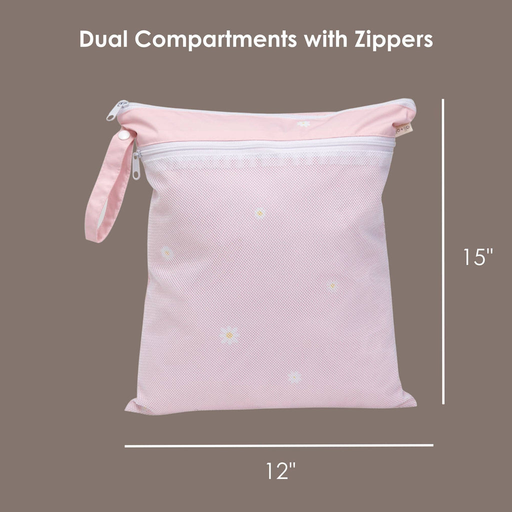 Dual-Compartment Wet/Dry Bag with Mesh Pocket (Daisy Blush)