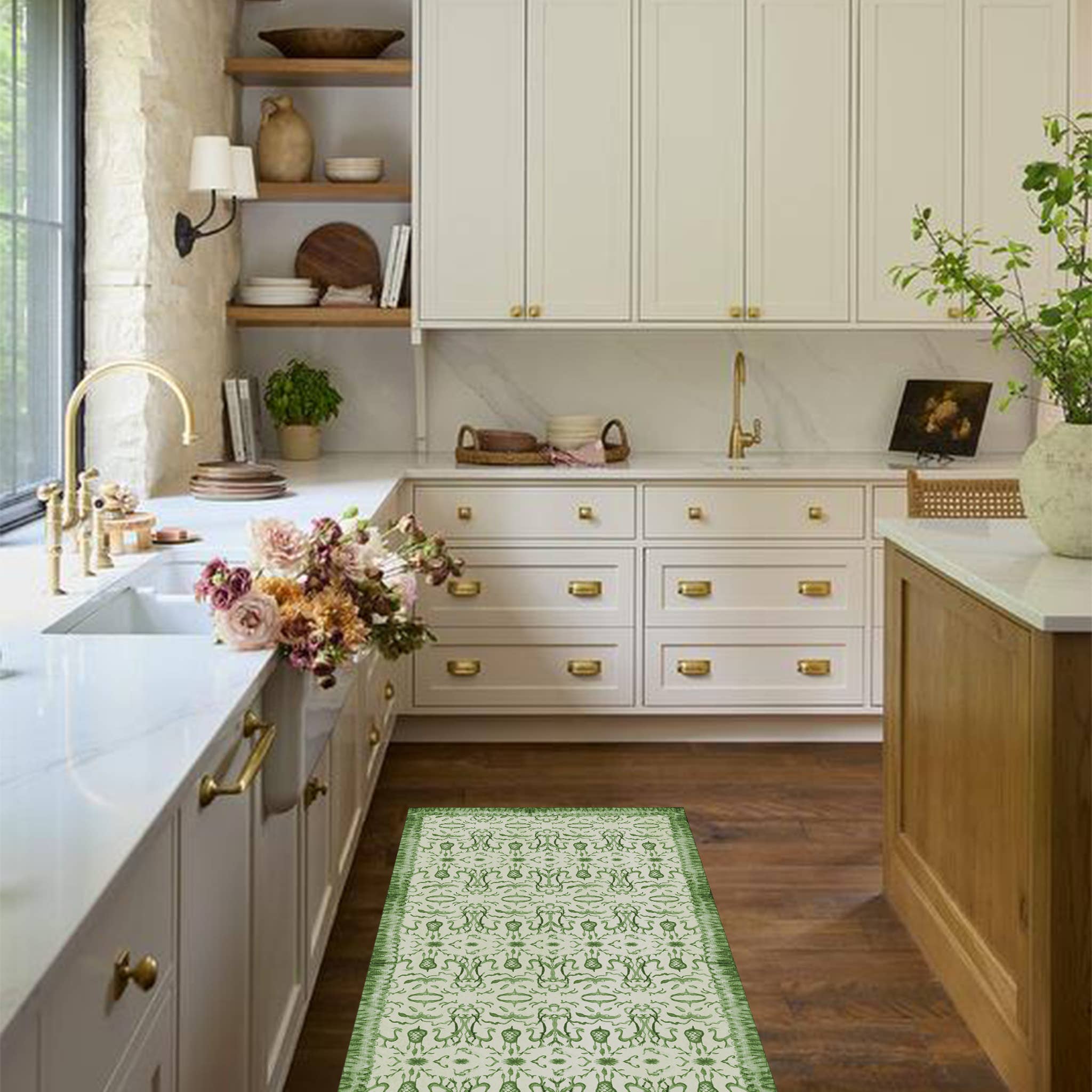 Green Chinoiserie Vinyl Floor Mat