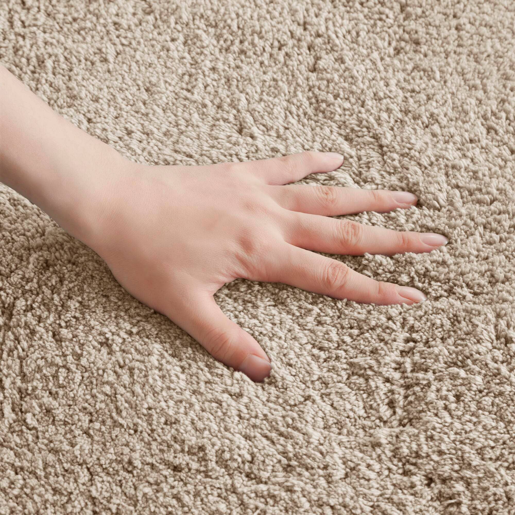 High Pile Bordered Bathroom Rug, Taupe