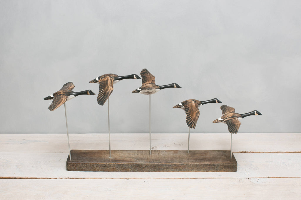 Canada Goose - Flying Set of 5 - 22"L  -Carved Ornament