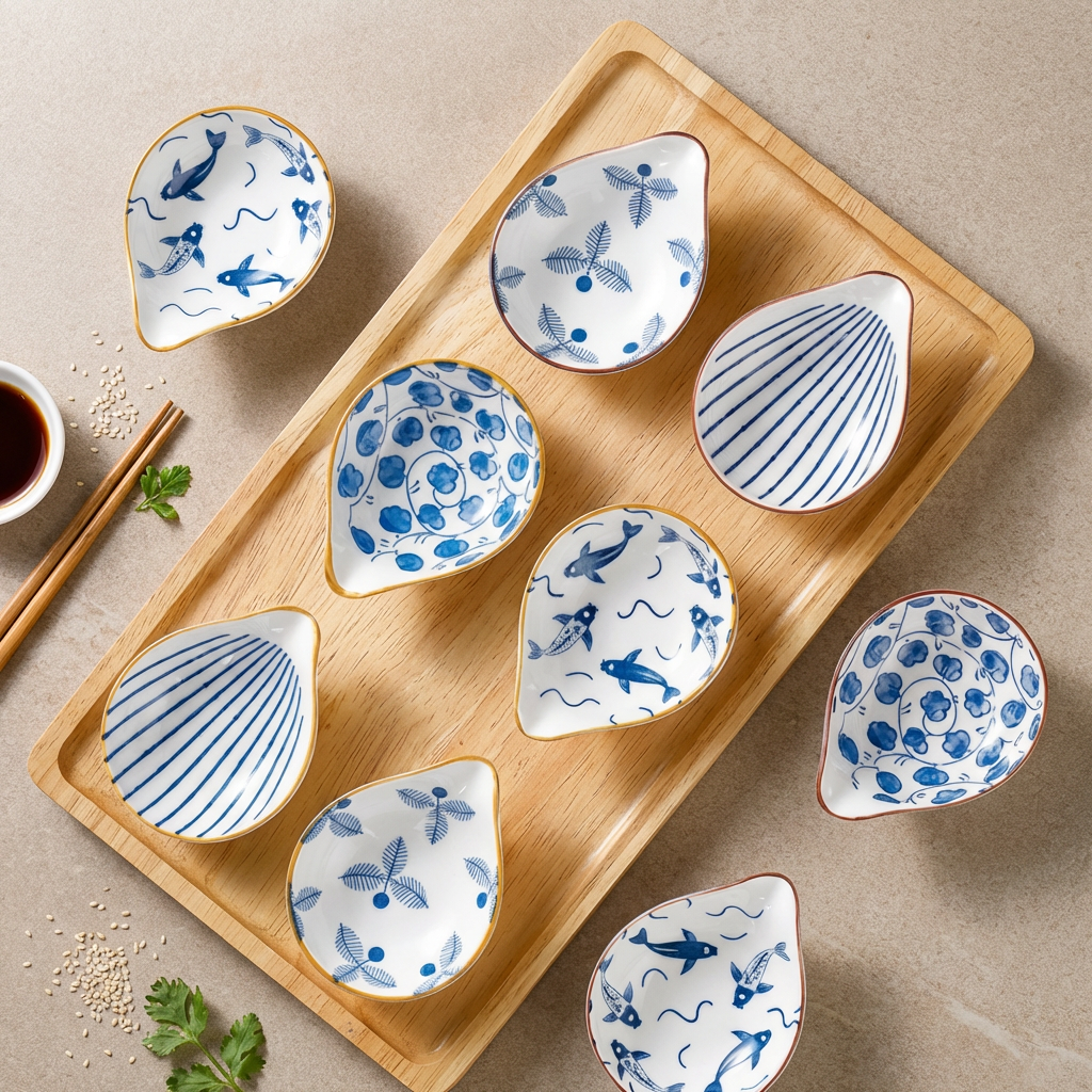 Coastal Ceramic Dip Dishes, Set of 4