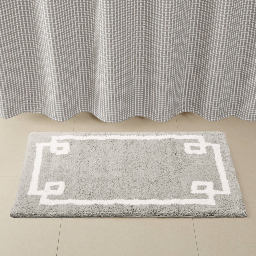 High Pile Bordered Bathroom Rug, Grey