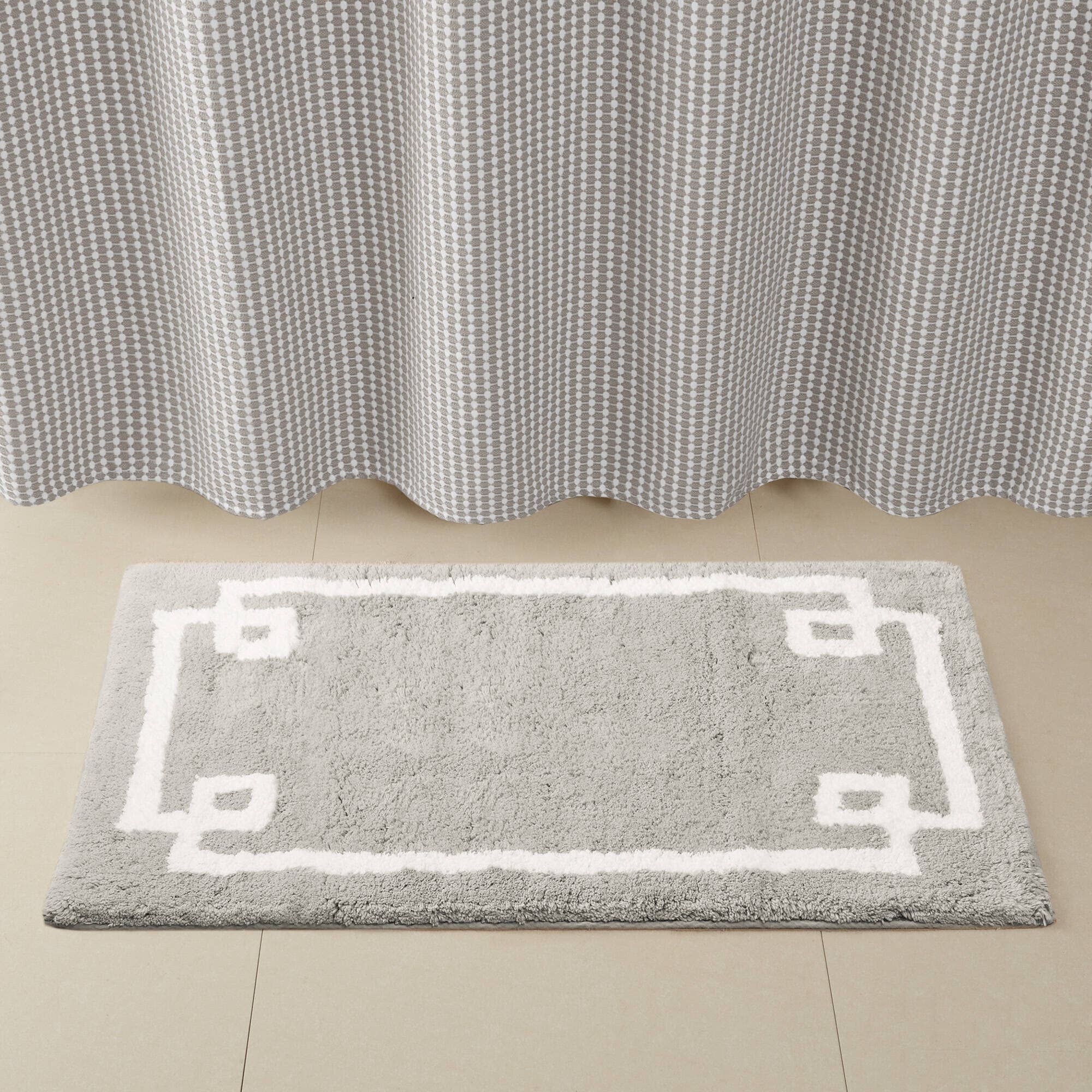 High Pile Bordered Bathroom Rug, Grey