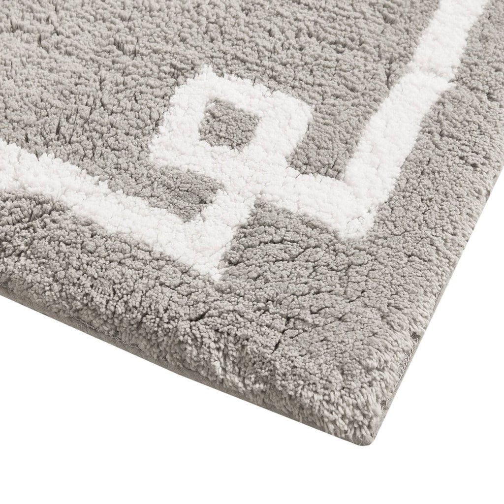 High Pile Bordered Bathroom Rug, Grey