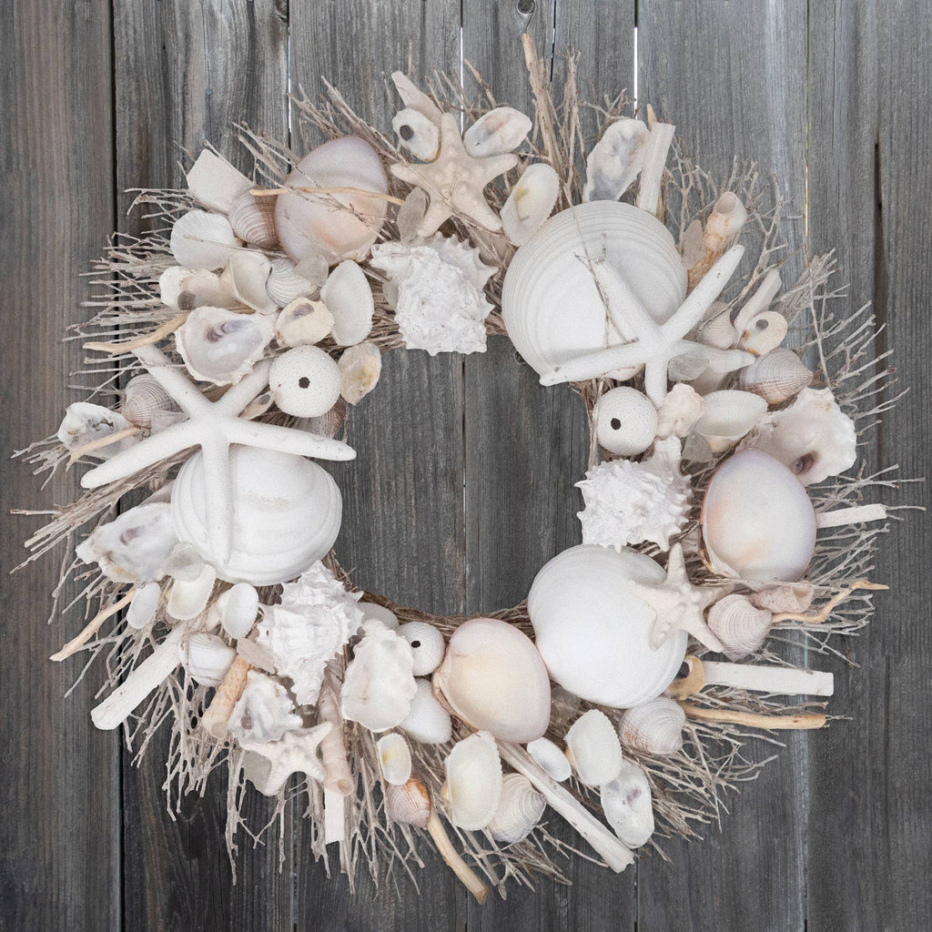 White Starfish & Sea Urchin Coastal Seashell Wreath