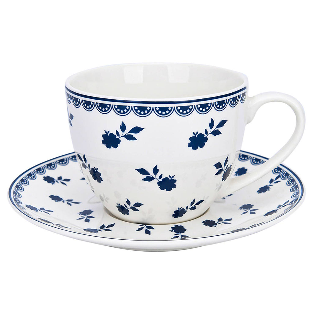 Vintage Indigo Porcelain Tea Cup w/ saucer Set of 4, 260 ml