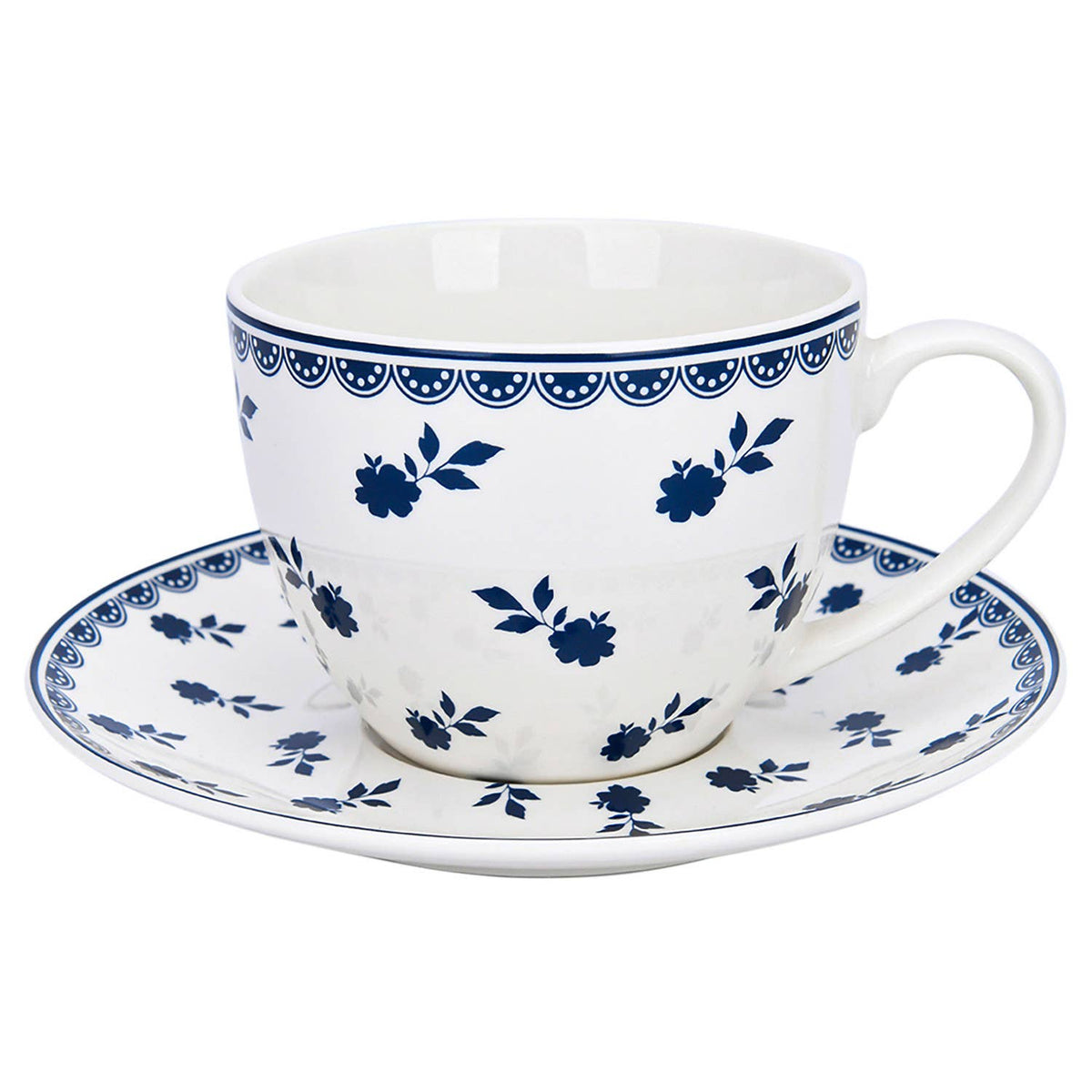 Vintage Indigo Porcelain Tea Cup w/ saucer Set of 4, 260 ml