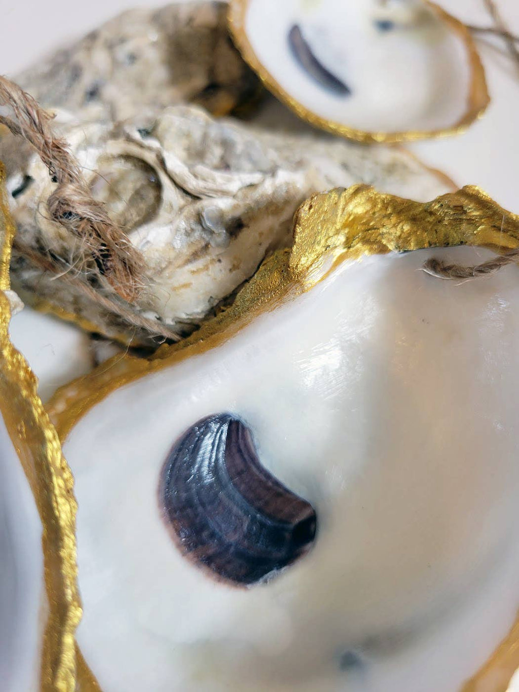 Contemporary Gilded Rimmed Oyster Shell Ornaments, Set of 6