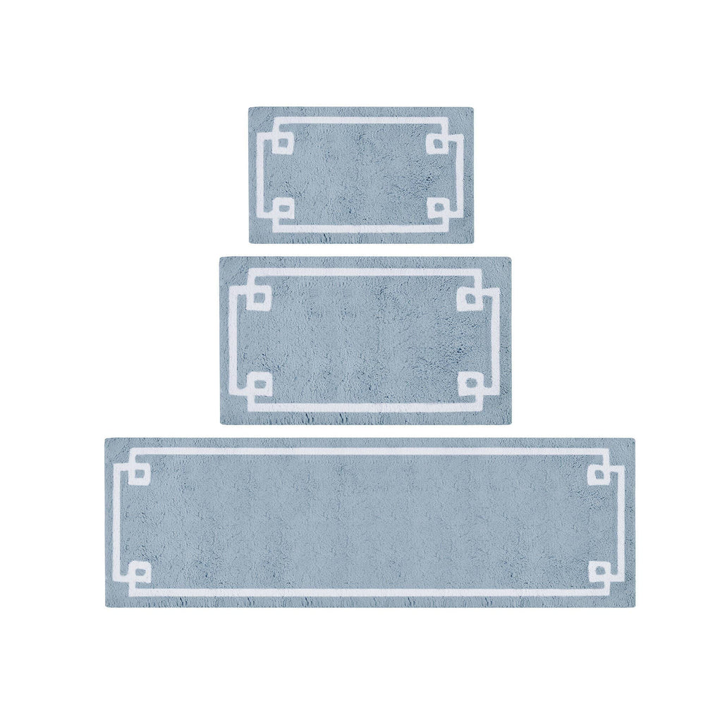 High Pile Bordered Bathroom Rug, Blue