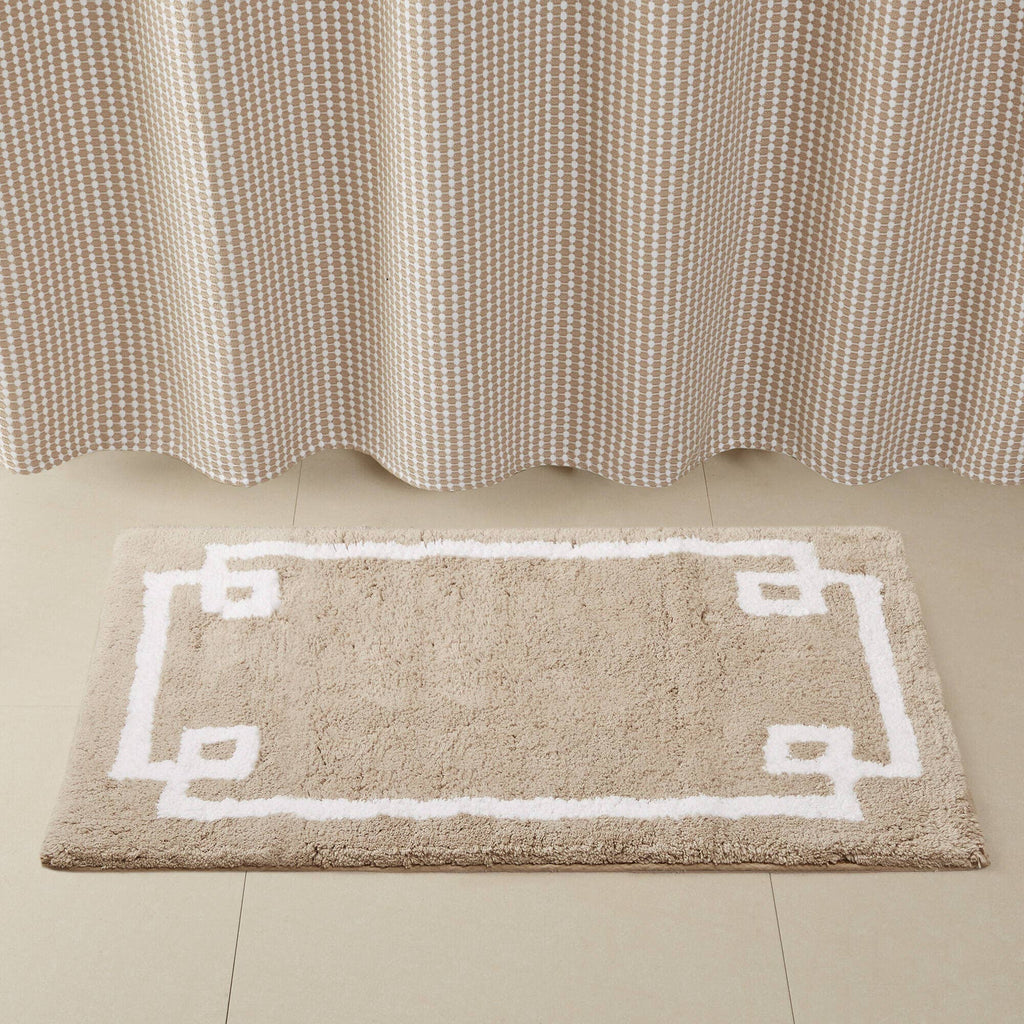 High Pile Bordered Bathroom Rug, Taupe