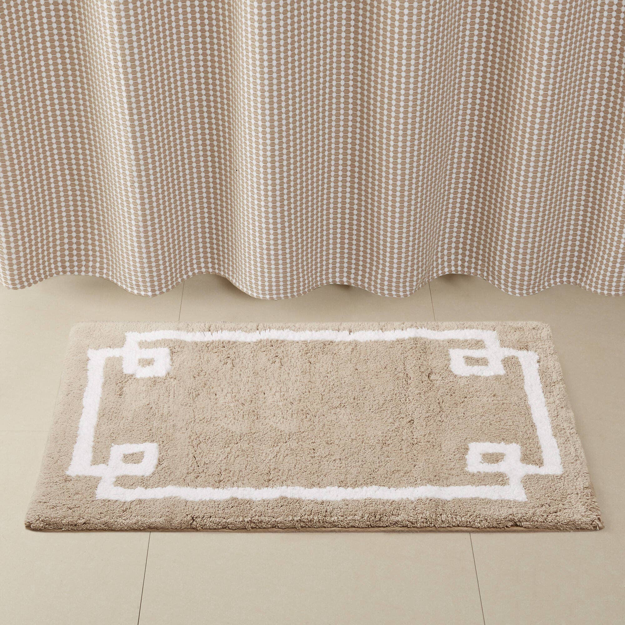 High Pile Bordered Bathroom Rug, Taupe
