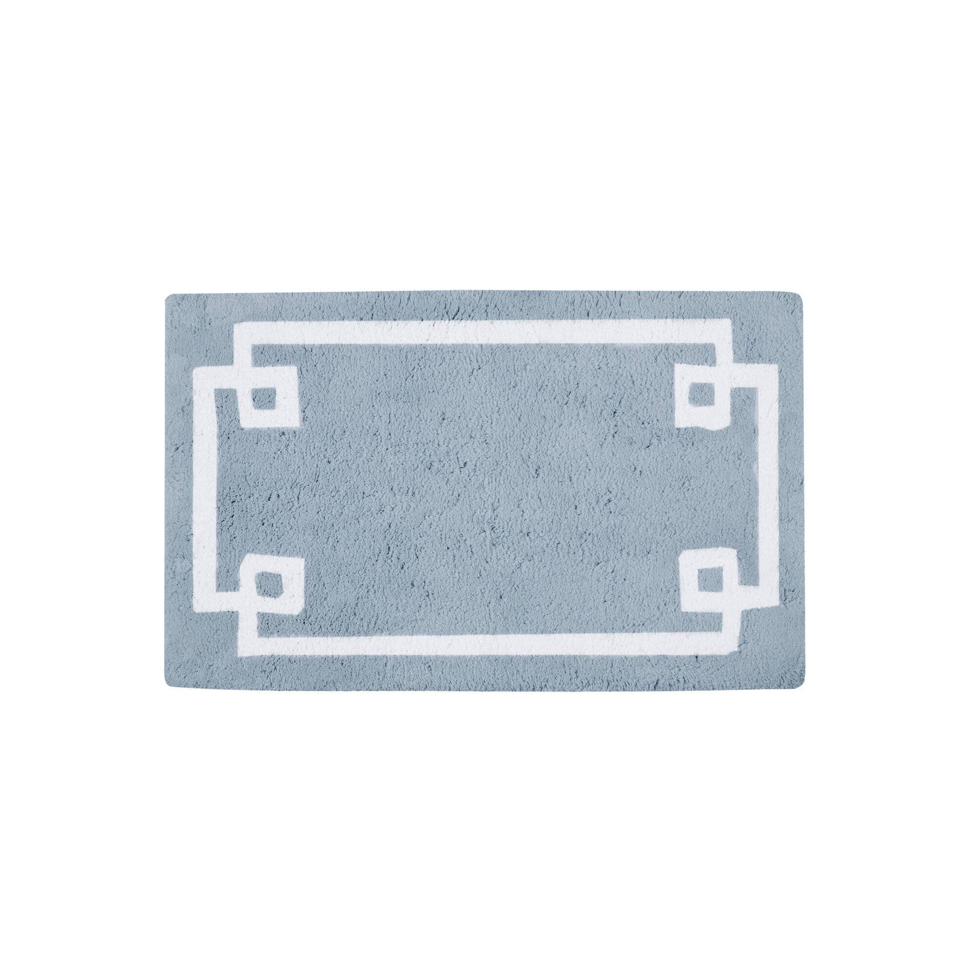 High Pile Bordered Bathroom Rug, Blue