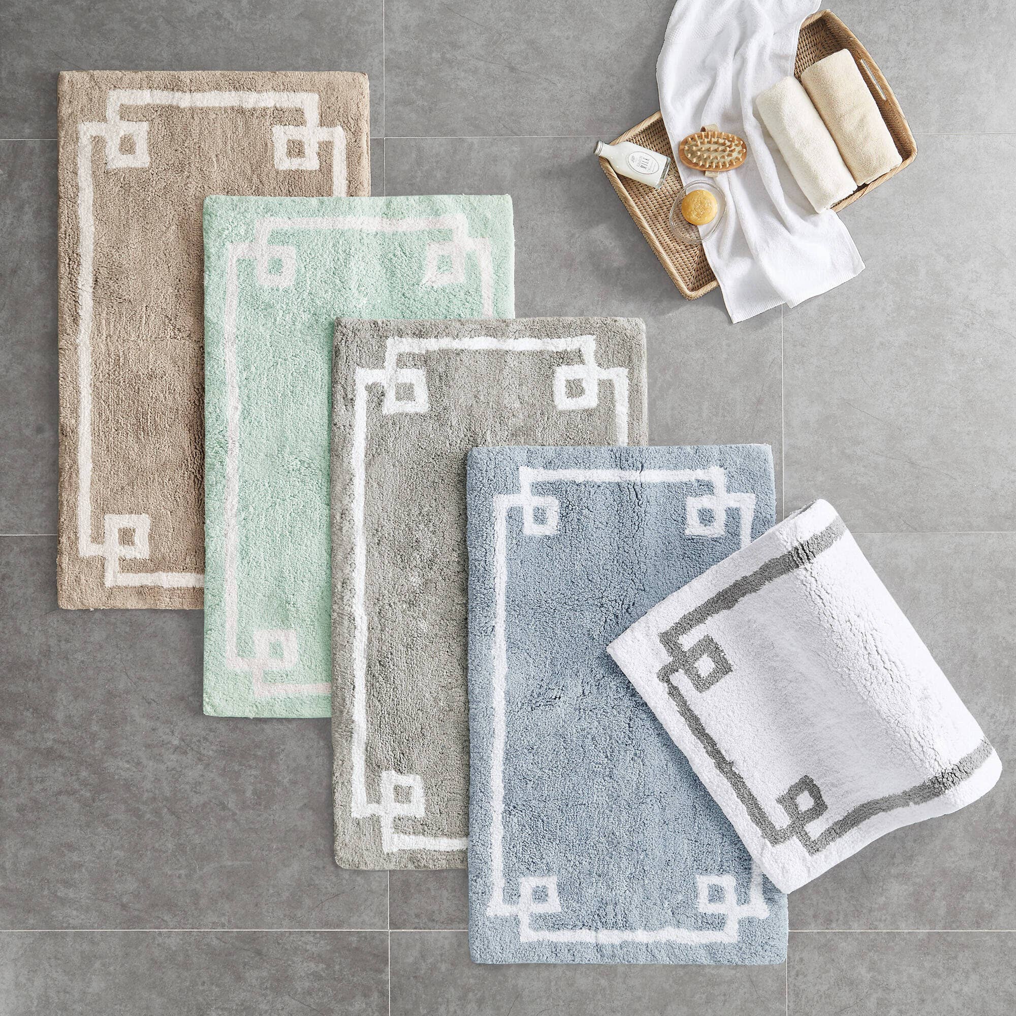 High Pile Bordered Bathroom Rug, Taupe