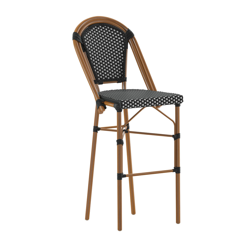 30" Black/White PE Rattan French Bistro Stacking Stool