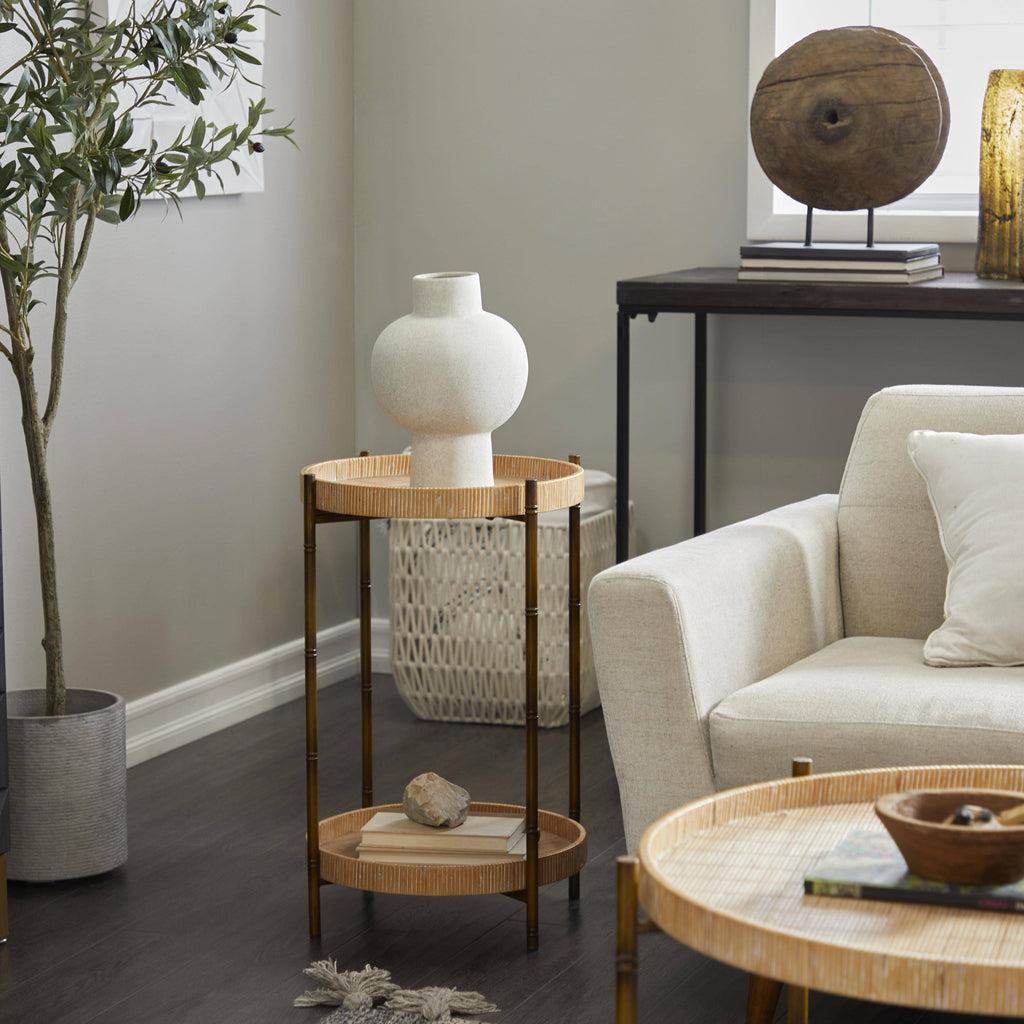Traditional Brown Rattan Accent Table