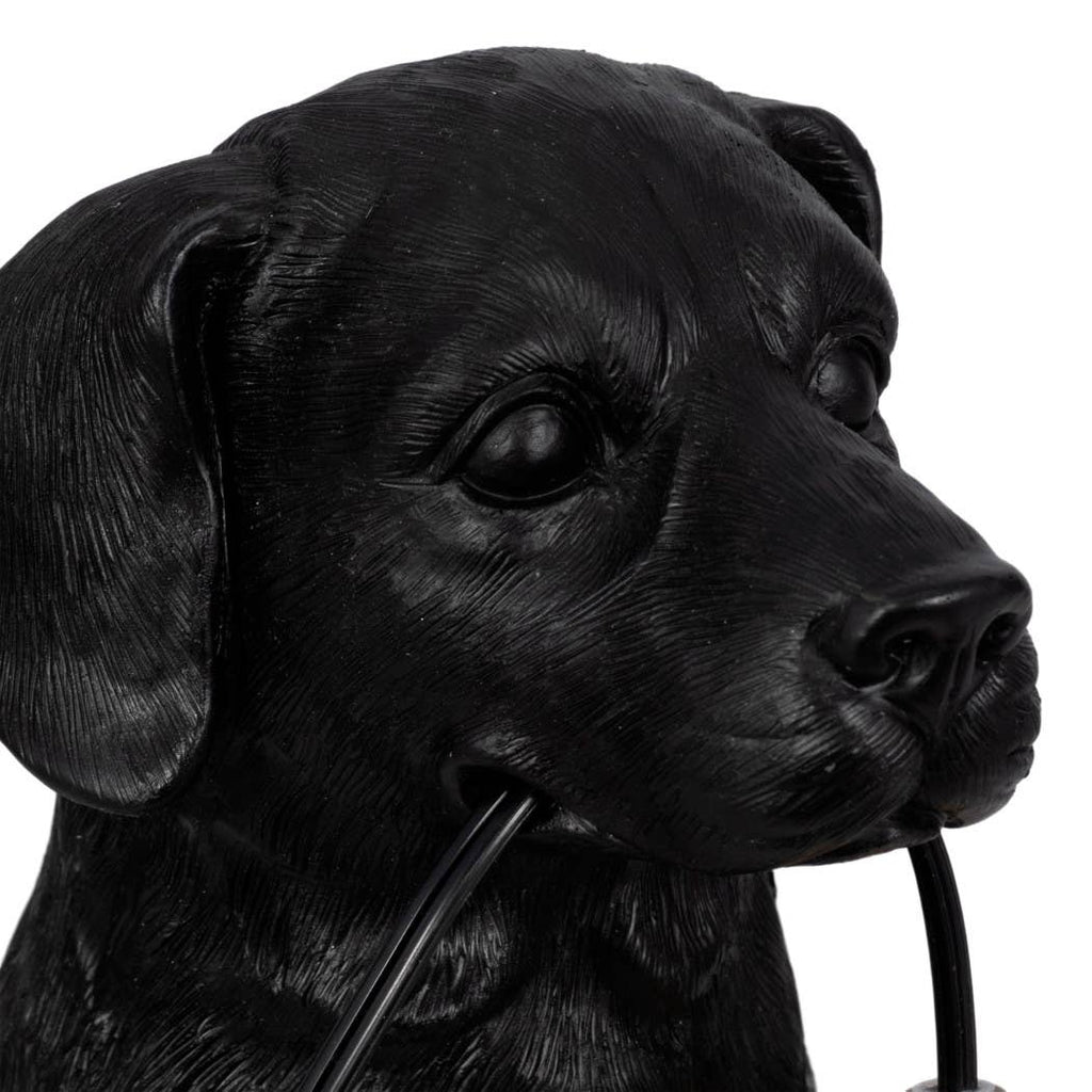 Table Lamp - Black/Gold Resin Dog Holding Lightbulb, 18 in.