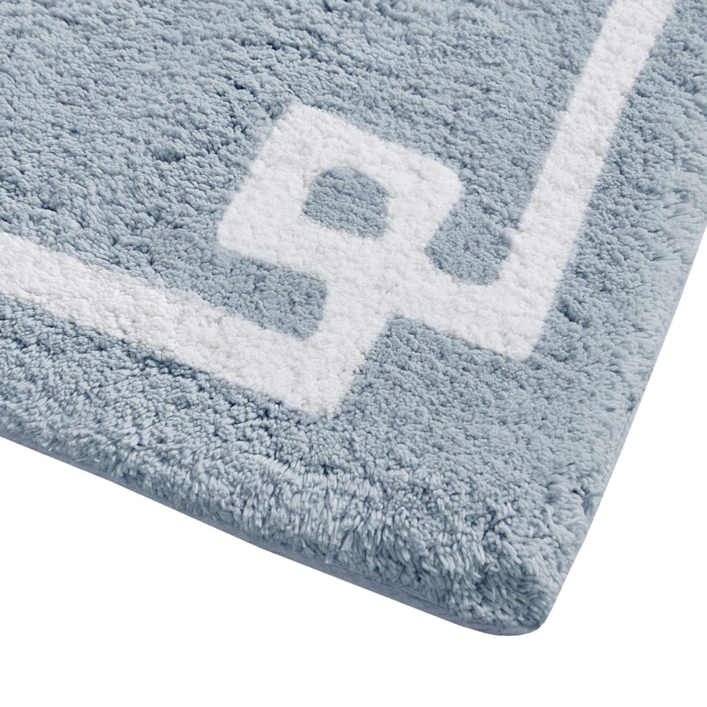High Pile Bordered Bathroom Rug, Blue
