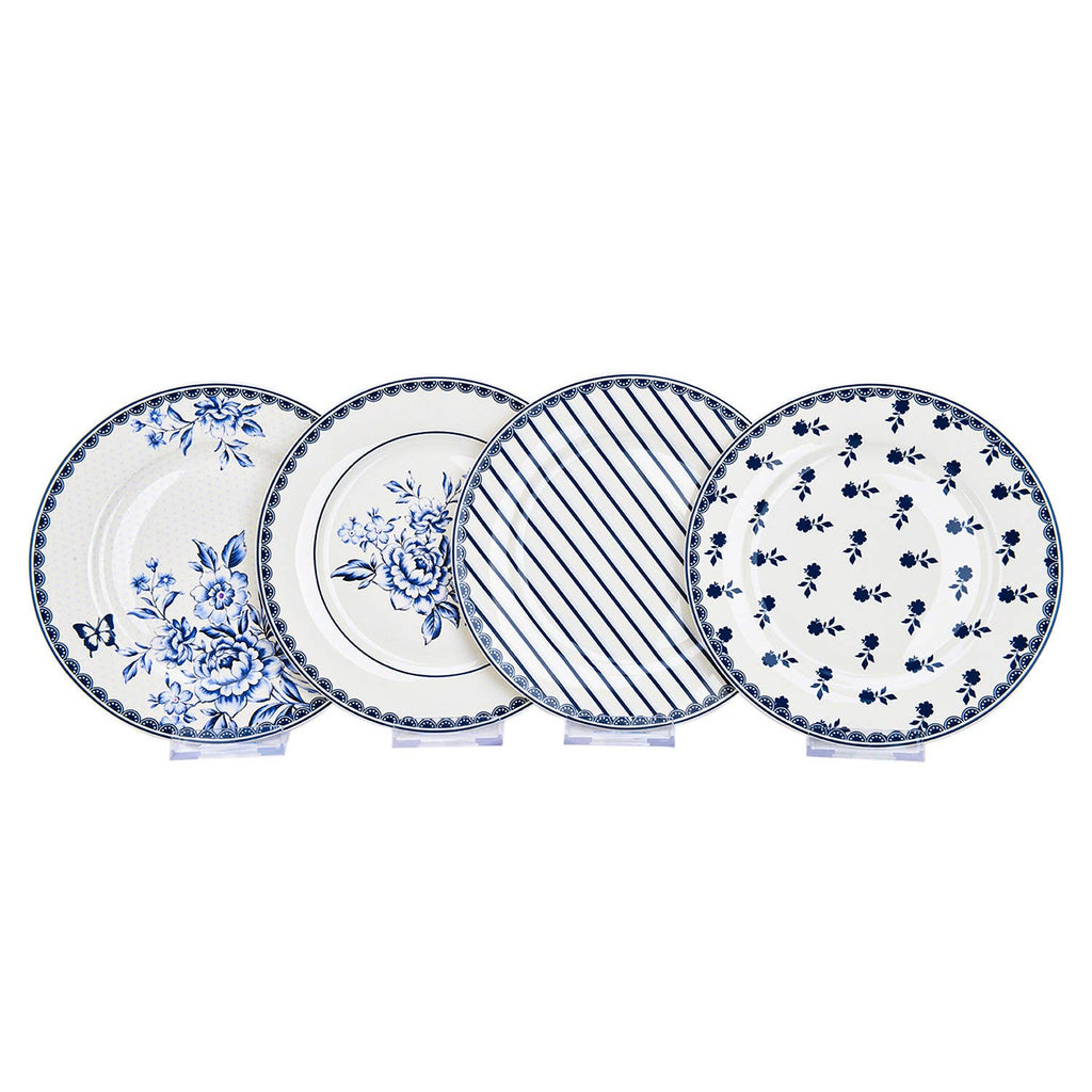 Vintage Indigo Porcelain Dessert Plate Set of 4, 7.5"