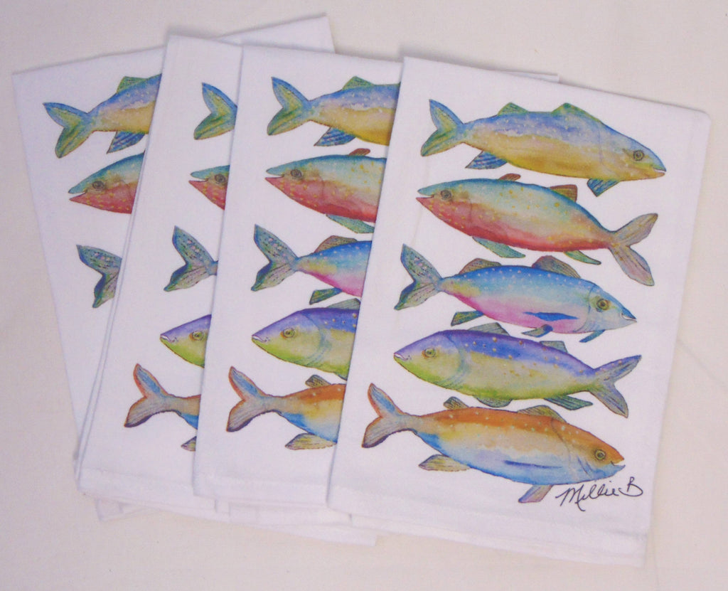 Limited Edition Fishies on White Flour Sack Towel