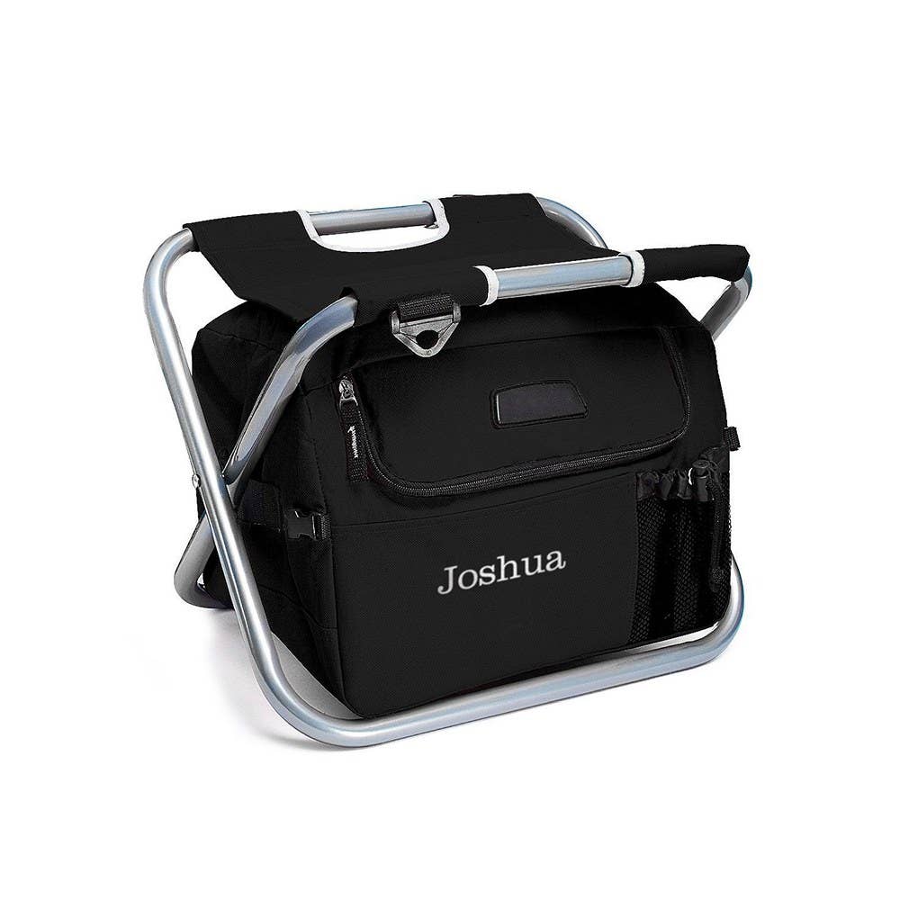 Black Folding Cooler Chair - Monogram Embroidered