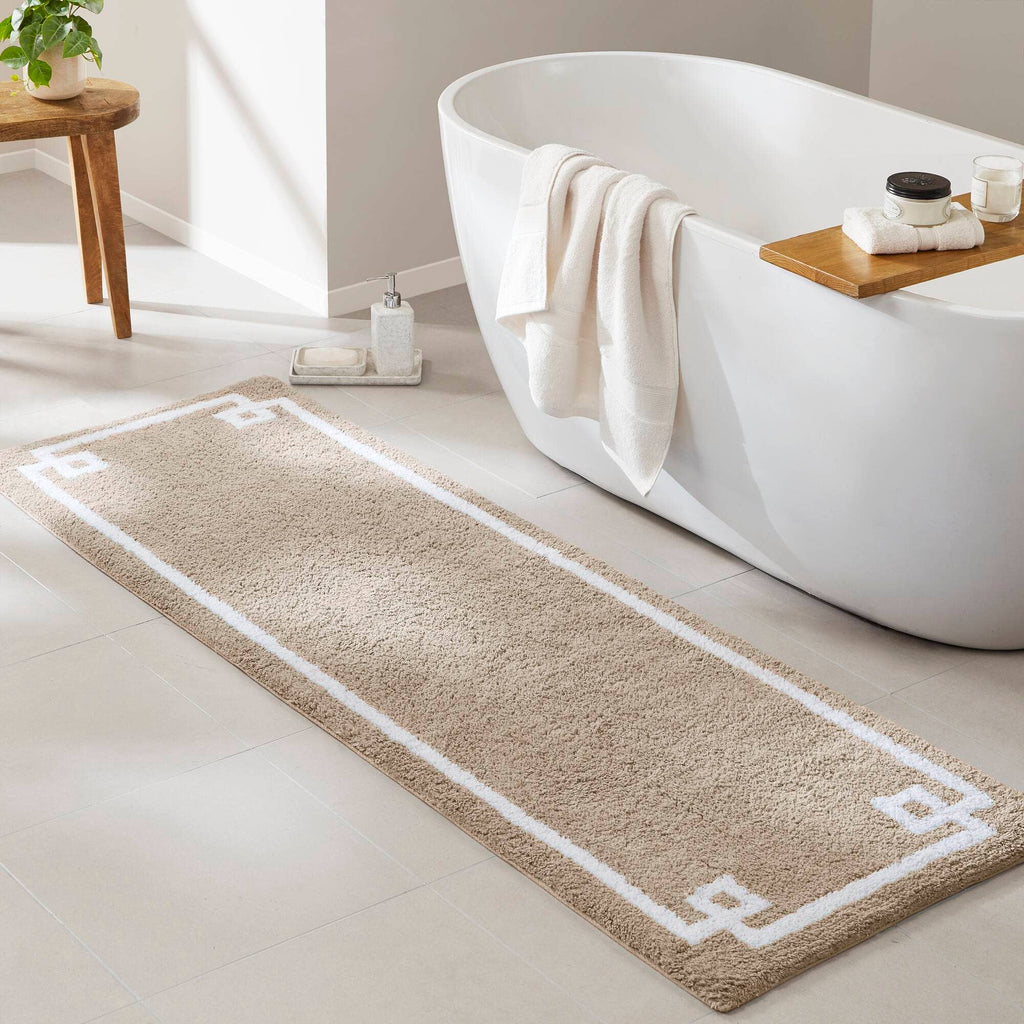 High Pile Bordered Bathroom Rug, Taupe