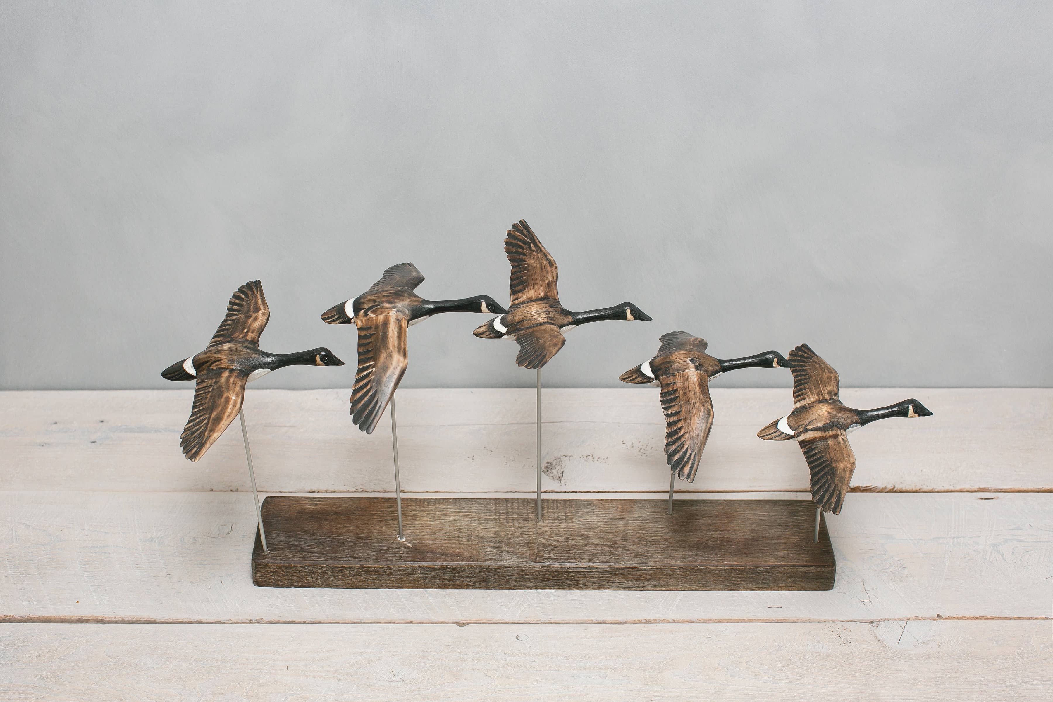 Canada Goose - Flying Set of 5 - 22"L  -Carved Ornament