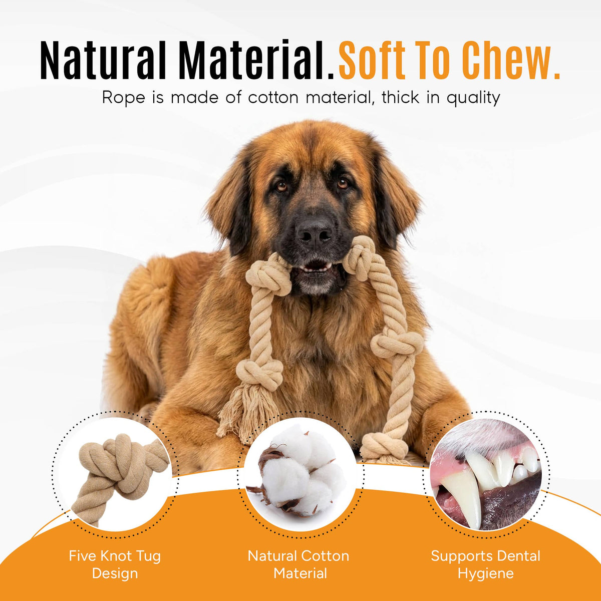 Heavy Duty Cotton Dog Rope 5-Knot Tug-o-War for Large Dogs