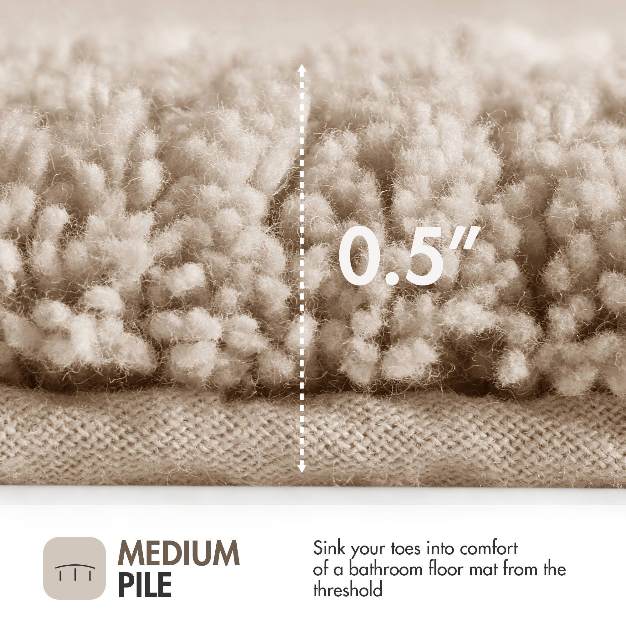 High Pile Bordered Bathroom Rug, Taupe