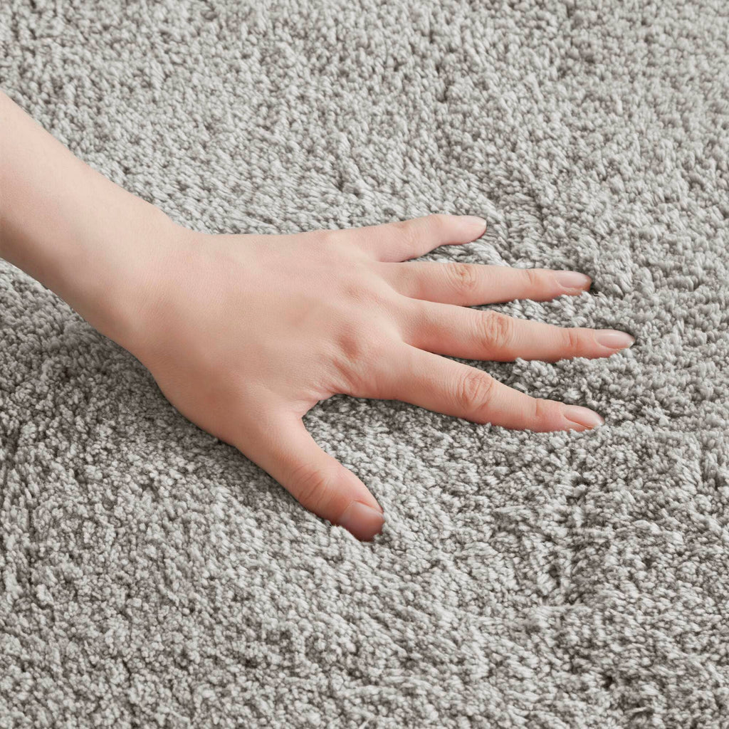 High Pile Bordered Bathroom Rug, Grey