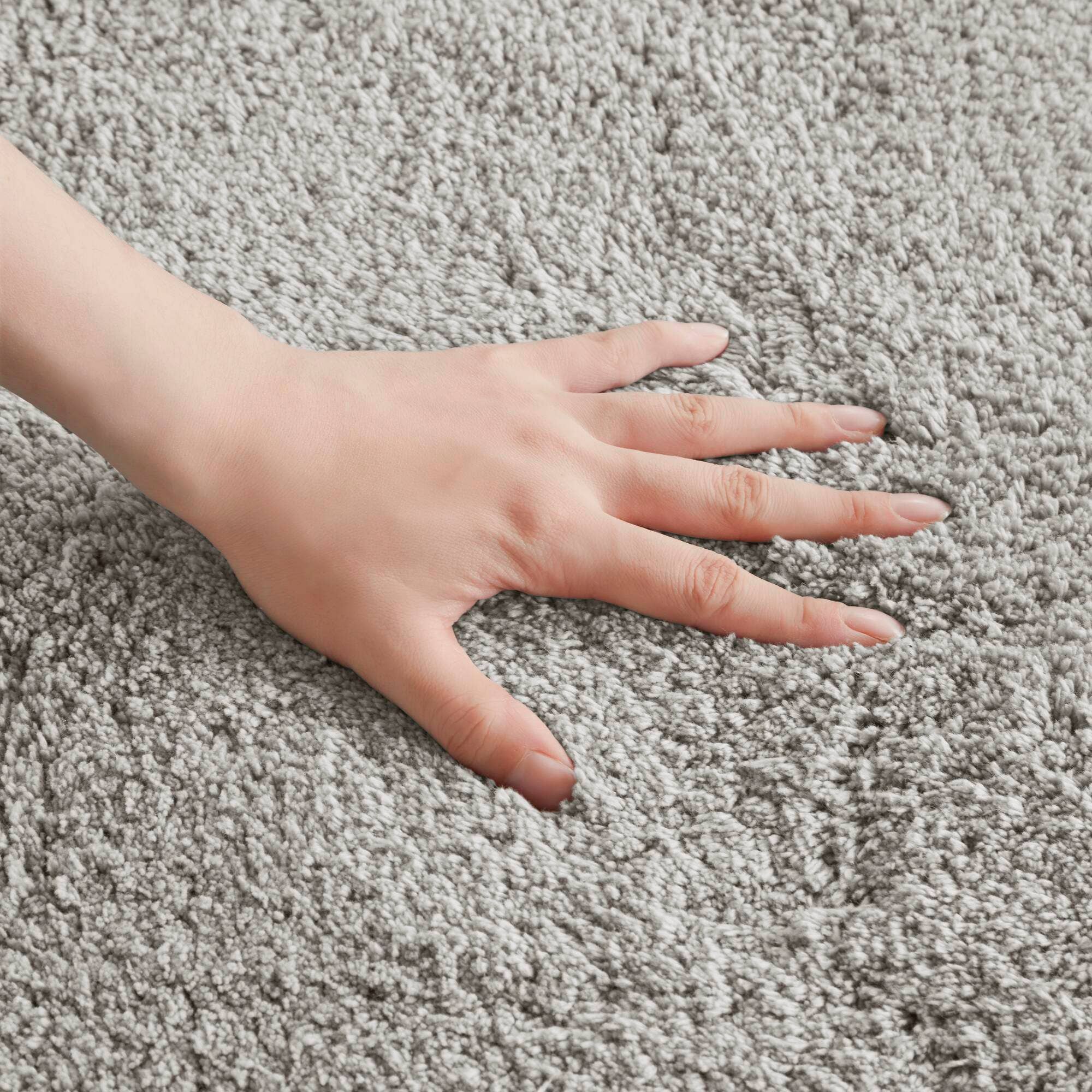 High Pile Bordered Bathroom Rug, Grey