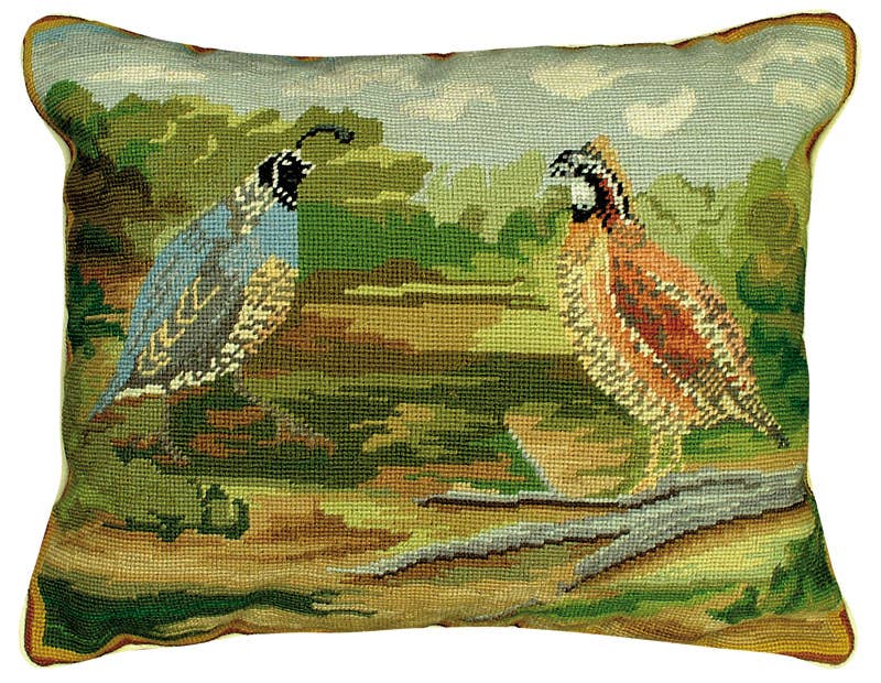 Quails In Woods Needlepoint Pillow 16" X 20"