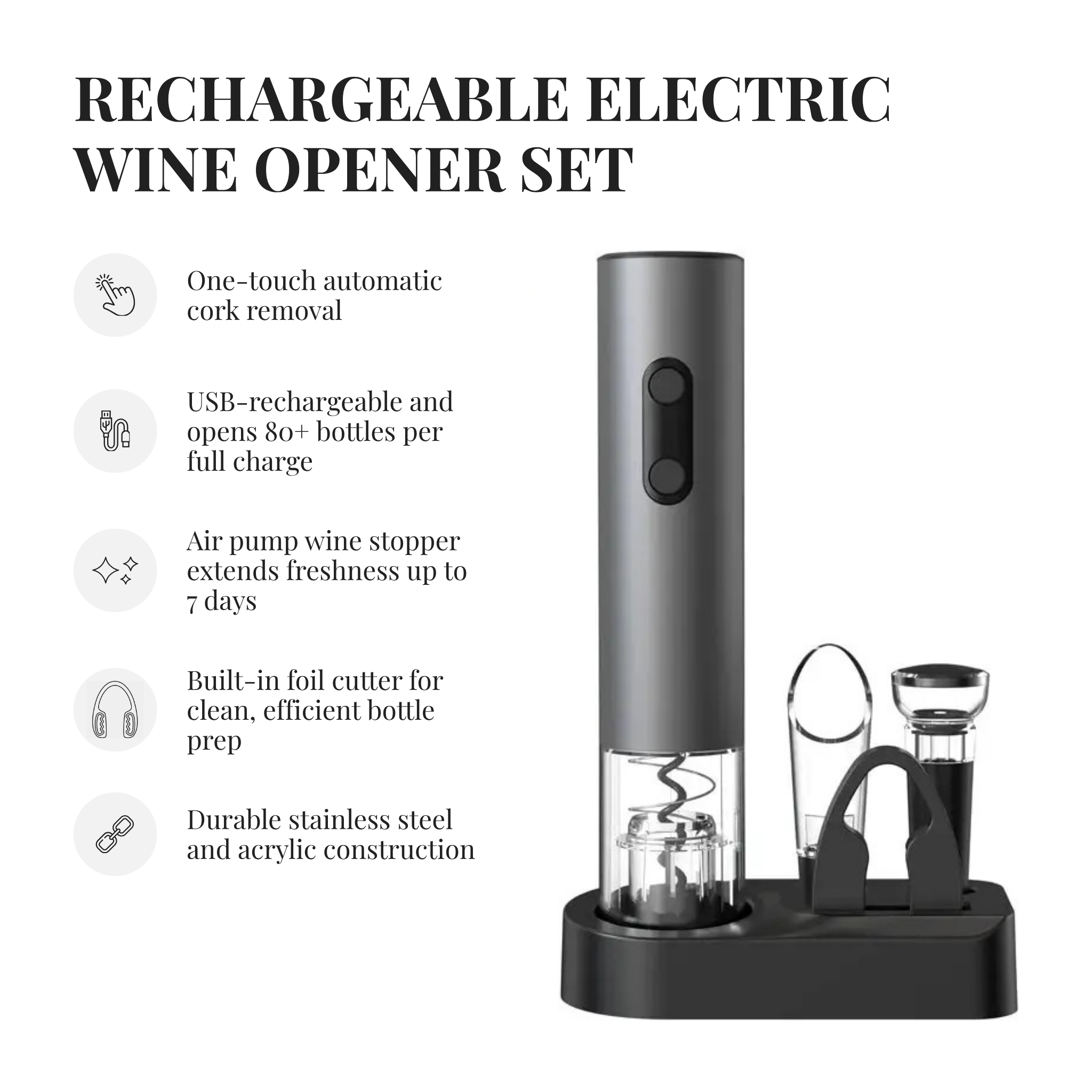 Rechargeable Electric Wine Opener Set
