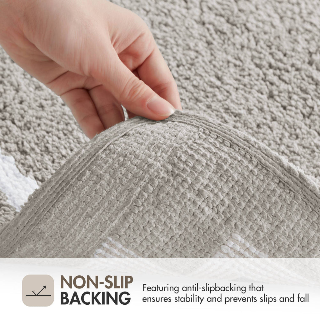 High Pile Bordered Bathroom Rug, Grey