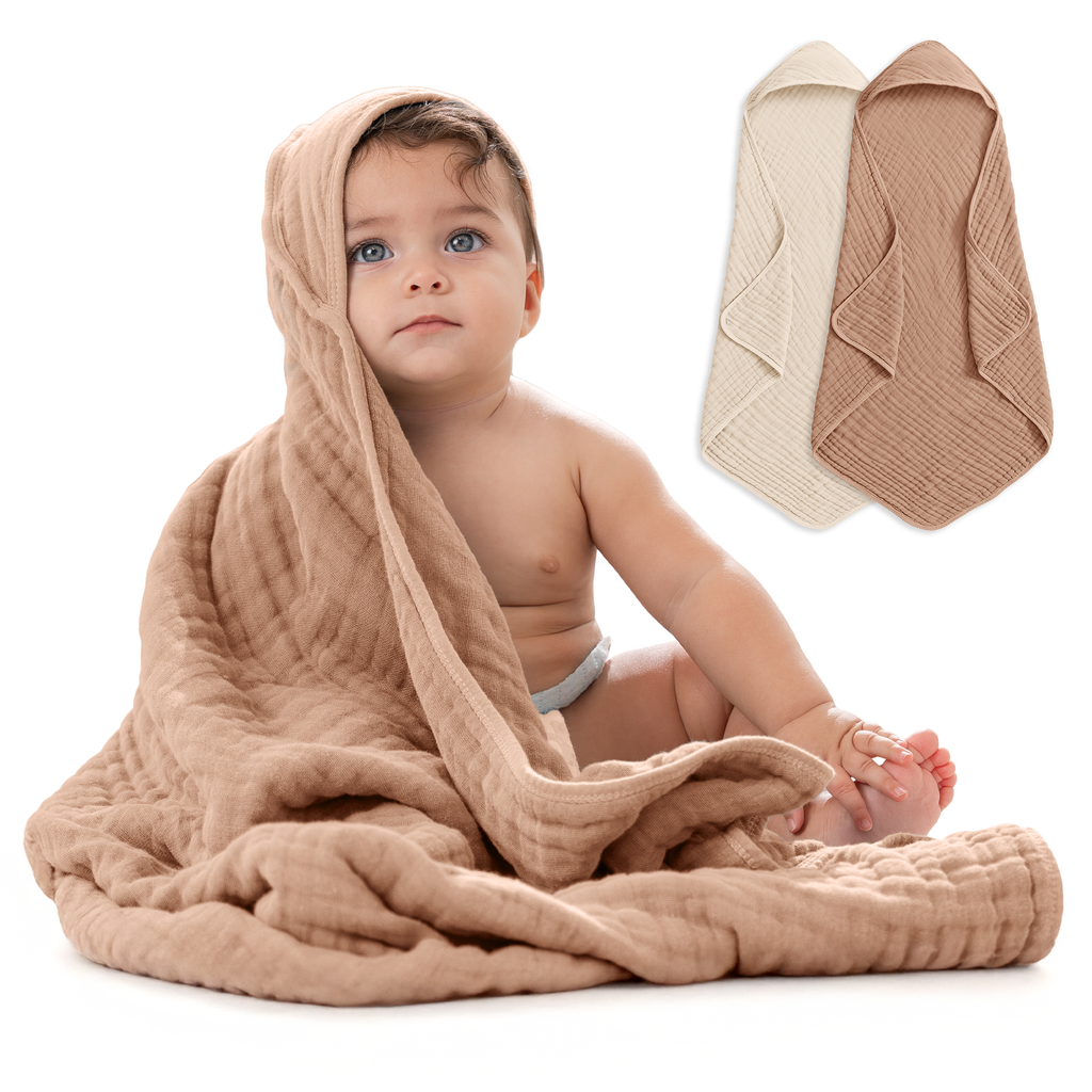 Hooded Baby Towel, 6 Layer 100% Muslin Cotton by Comfy Cubs