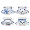Vintage Indigo Porcelain Tea Cup w/ saucer Set of 4, 260 ml