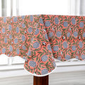Dark Salmon Block Printed Piping Tablecloth 100% Cotton