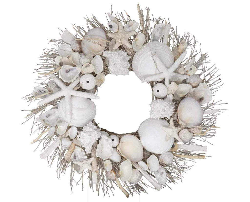 White Starfish & Sea Urchin Coastal Seashell Wreath