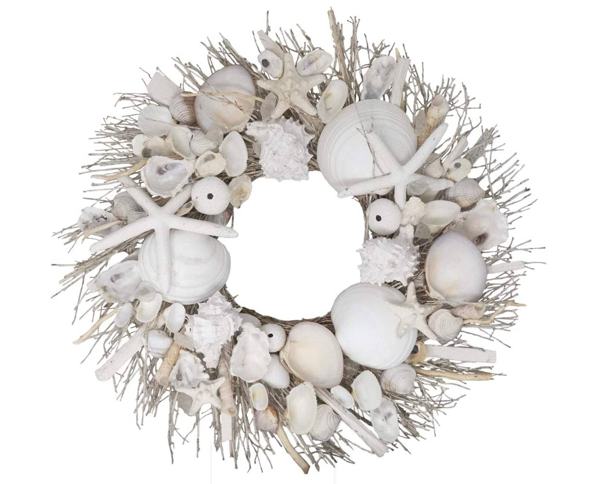 White Starfish & Sea Urchin Coastal Seashell Wreath