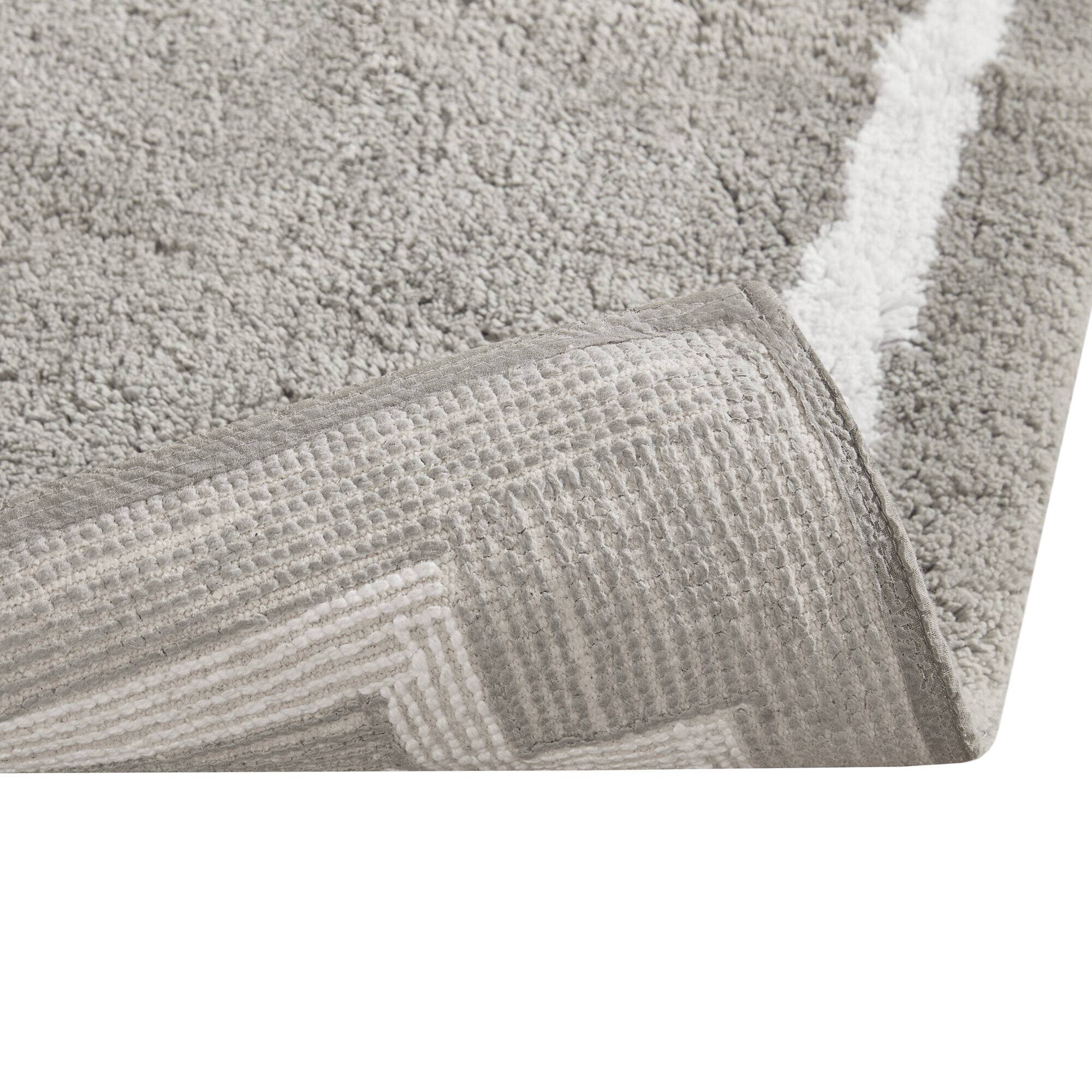 High Pile Bordered Bathroom Rug, Grey