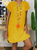Cotton Blend V-Neck Solid Color Dress