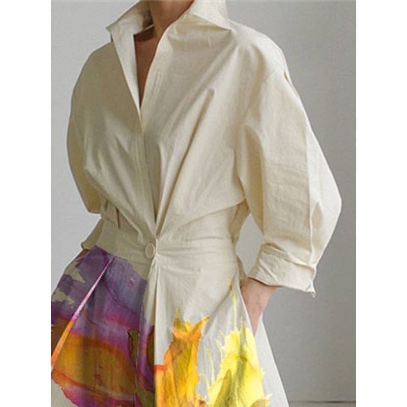 Pleated Split-Joint Tied Waist Dress